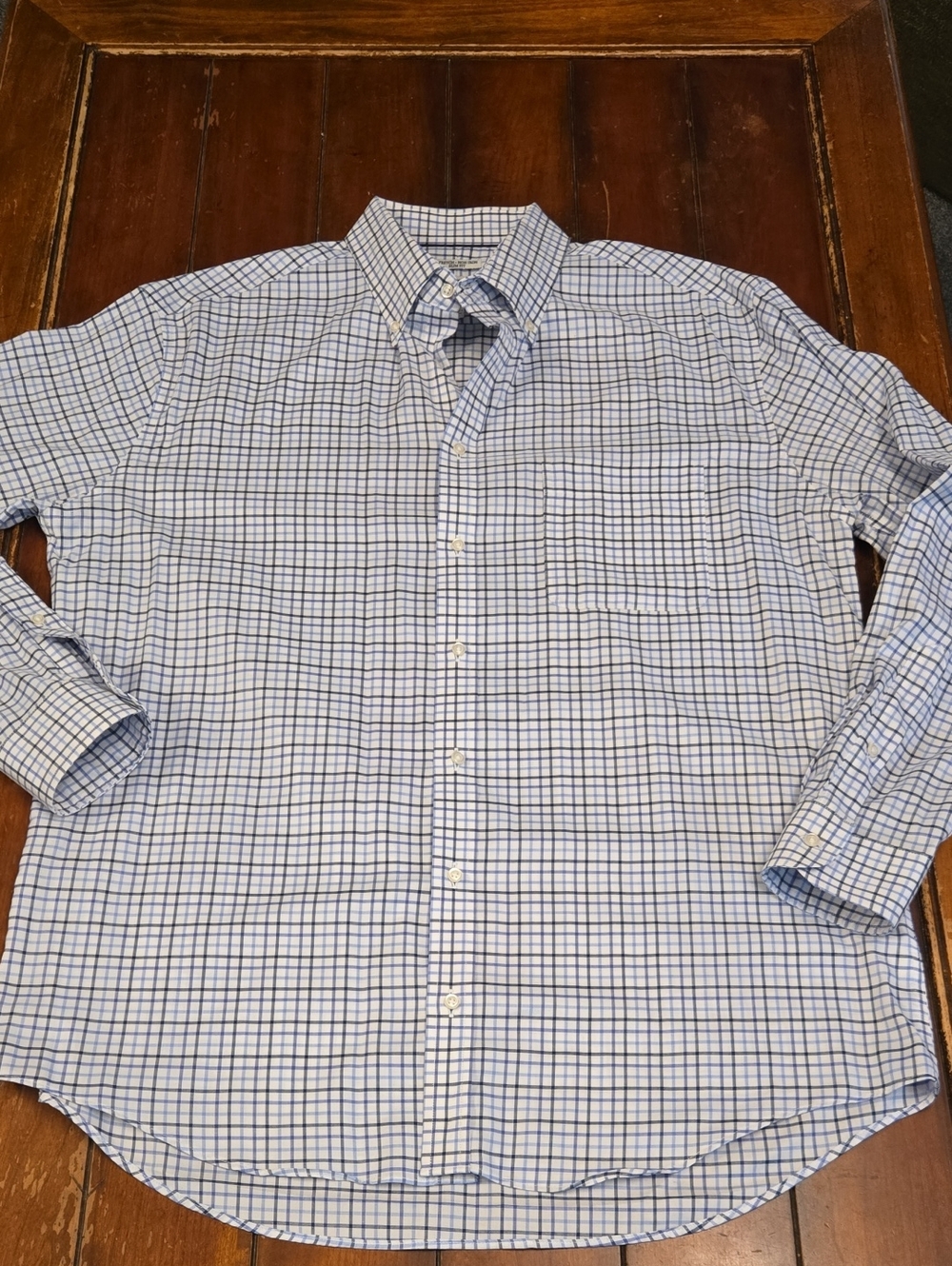 Jos. A. Bank White Button-Down Shirt with Blue Windowpane Check